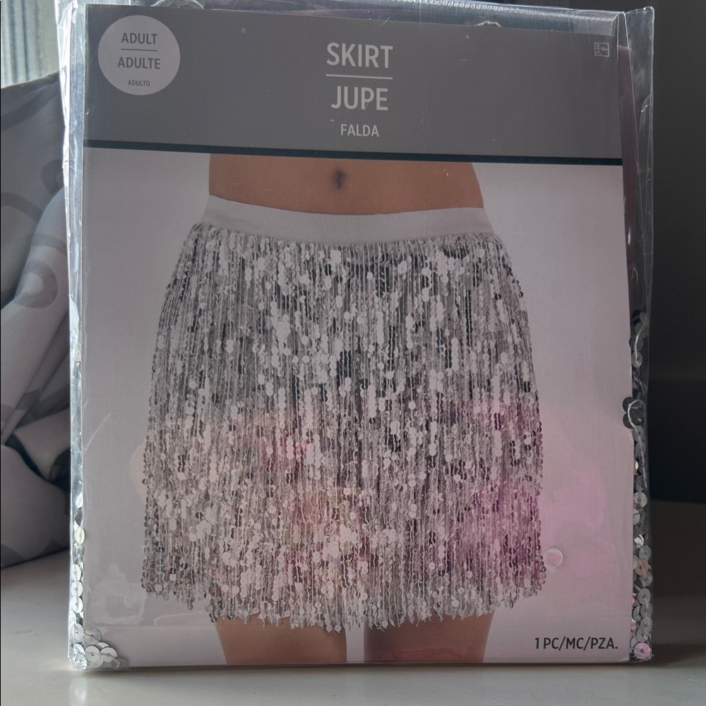 Sequin Fringe Mini Skirt - Silver costume